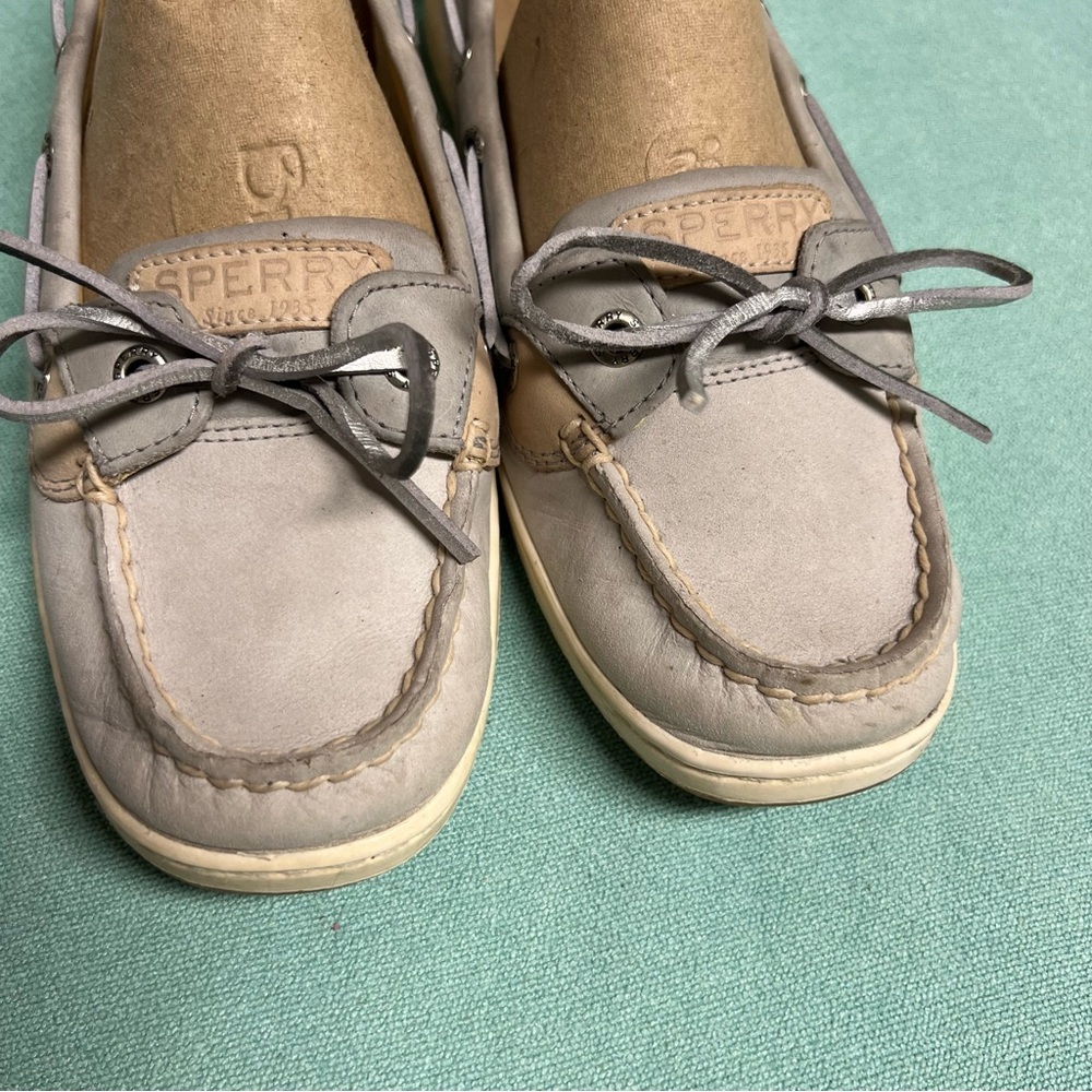 Sperry angelfish 1 eyegray and silver boat shoe side netting easy slip on style - Picture 2 of 10